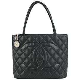 Chanel Black Quilted Caviar Leather Medallion Tote Bag 830cas30