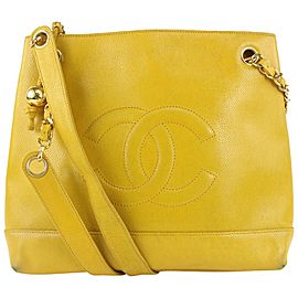 Chanel Mustard Yellow Caviar Leather Timeless CC Chain Tote Bag 1115c5