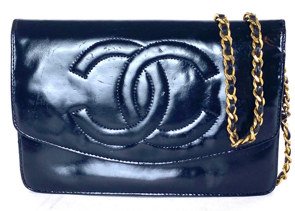 Chanel Black Patent Leather CC Woc Wallet on Chain Silver Hardware, 2012-2013 (Very Good), Womens Handbag