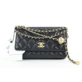 Chanel 21C Black Quilted Lambskin Pearl Nob Wallet on Chain Flap Bag P238cs21