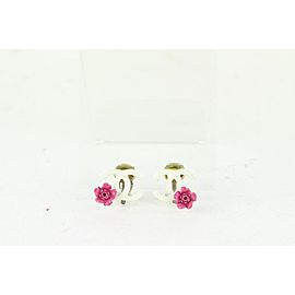 Chanel 04P White x Pink Flower CC Earrings 104c31