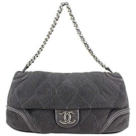 Chanel XL Charcoal Quilted Shearling Silver Chain Flap 118c25