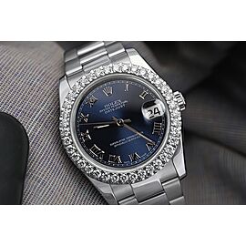 Rolex Datejust New Style Custom Diamond Bezel Blue Roman Dial Oyster