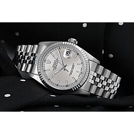 Women's Rolex Datejust Silver Stick Dial with Fluted Bezel Deployment Buckle