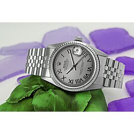 Rolex 36mm Datejust Stainless Steel Grey Roman Dial Deployment Buckle Steel Wrist Watch