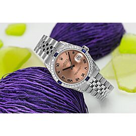 Rolex Datejust Salmon Roman Dial with Diamonds & Sapphires Stainless Steel Ladies Watch