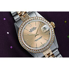 Women's Rolex 31mm Datejust with Diamond Bezel & Champagne Dial Two Tone Watch