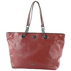 Coach Turnlock Chain Tote 10coe0108 Red Leather Shoulder Bag