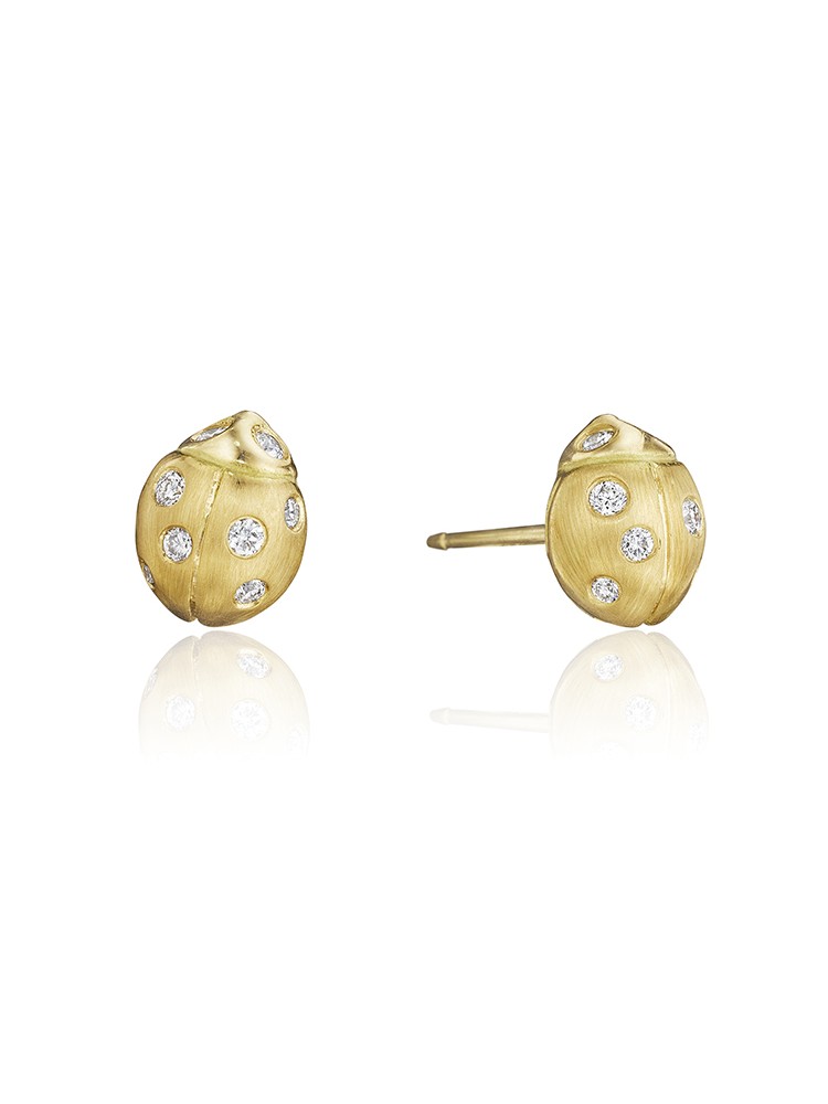 18K Gold Small Wonderland Ladybug Diamond Stud Earrings