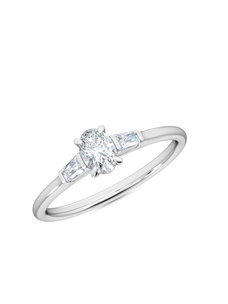 0.30 Ct Oval and Baguette Cut Petite Lab Grown Diamond Ring in 14K White Gold (E-F, VS1-VS2, 0.30 cttw) by MadeForUs
