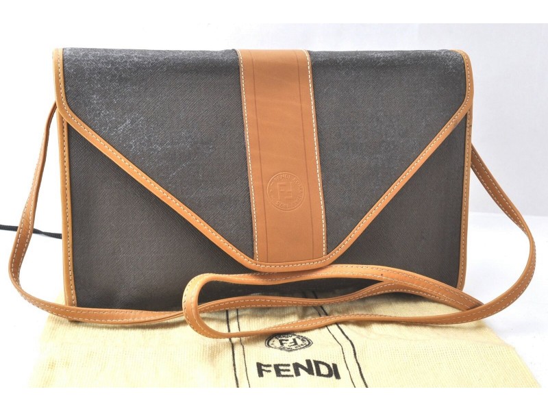 FENDI Leather PVC Clutch Shoulder Bag