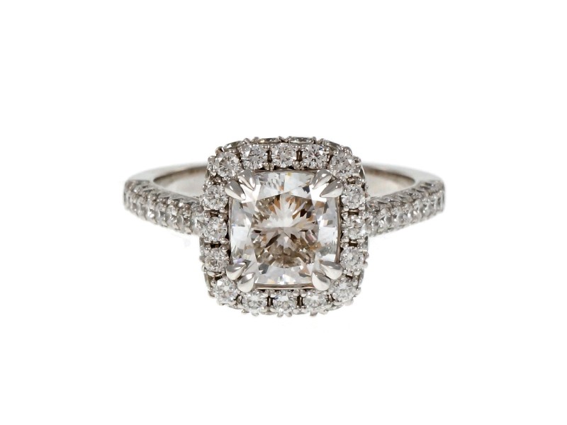 Platinum Cushion Cut Diamond Halo Engagement Ring Size 6.5
