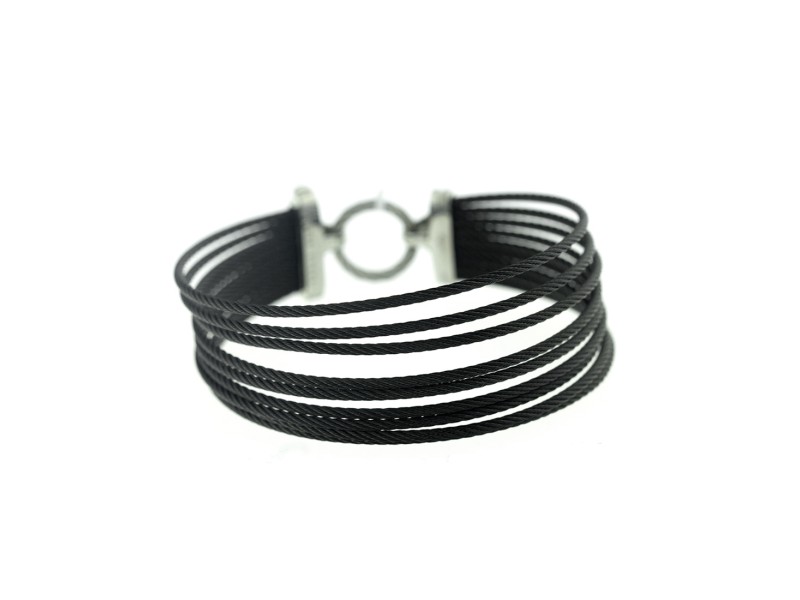 Alor 18K White Gold/Stainless steel with Black PVD cable Bangle