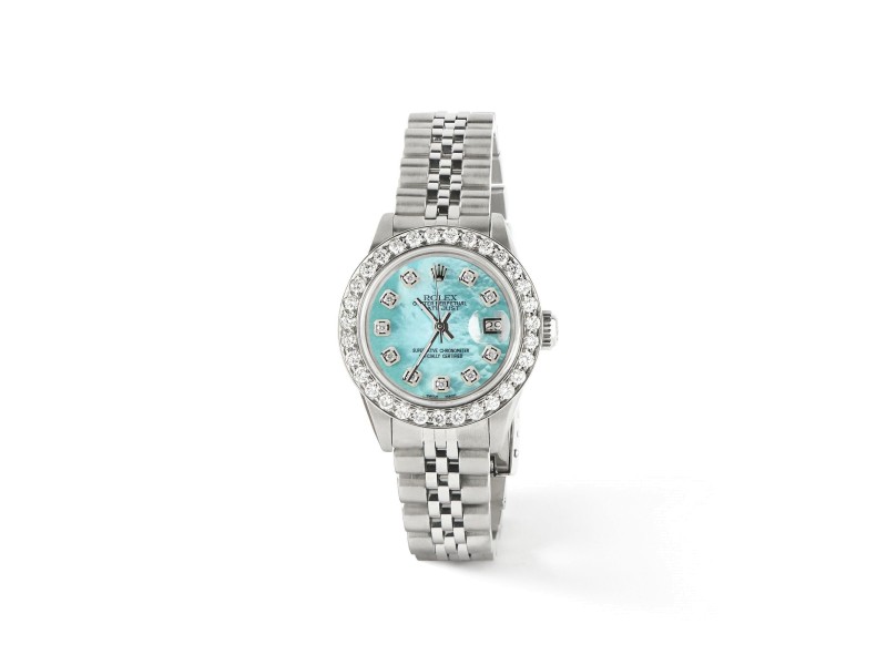 Rolex Datejust Steel 26mm Jubilee Watch Aquamarine 1.3CT Diamond Bezel & Dial