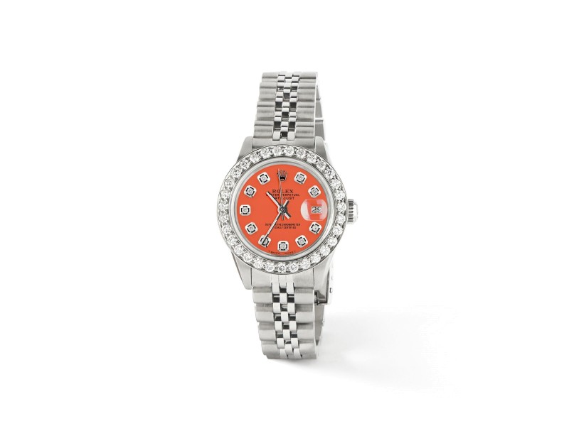 Rolex Datejust Steel 26mm Jubilee Watch Orange 1.3CT Diamond Bezel & Dial