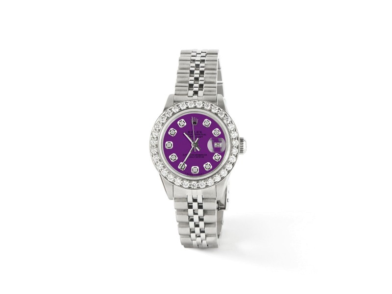Rolex Datejust Steel 26mm Jubilee Watch Dark Purple 1.3CT Diamond Bezel & Dial