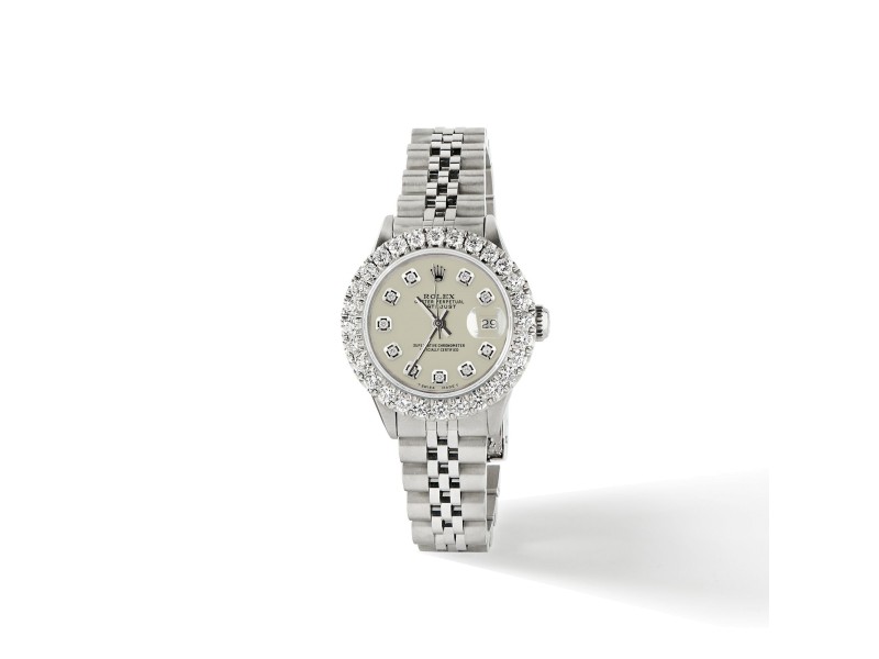Rolex Datejust Steel 26mm Jubilee Watch 2CT Diamond Bezel / Linen White Dial