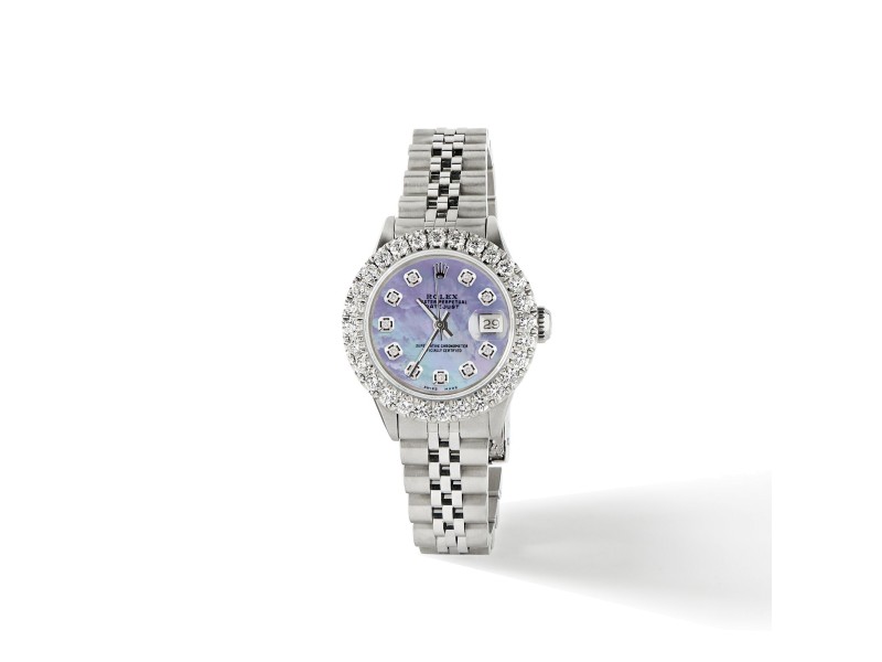 Rolex Datejust Steel 26mm Jubilee Watch 2CT Diamond Bezel / Purple MOP Dial