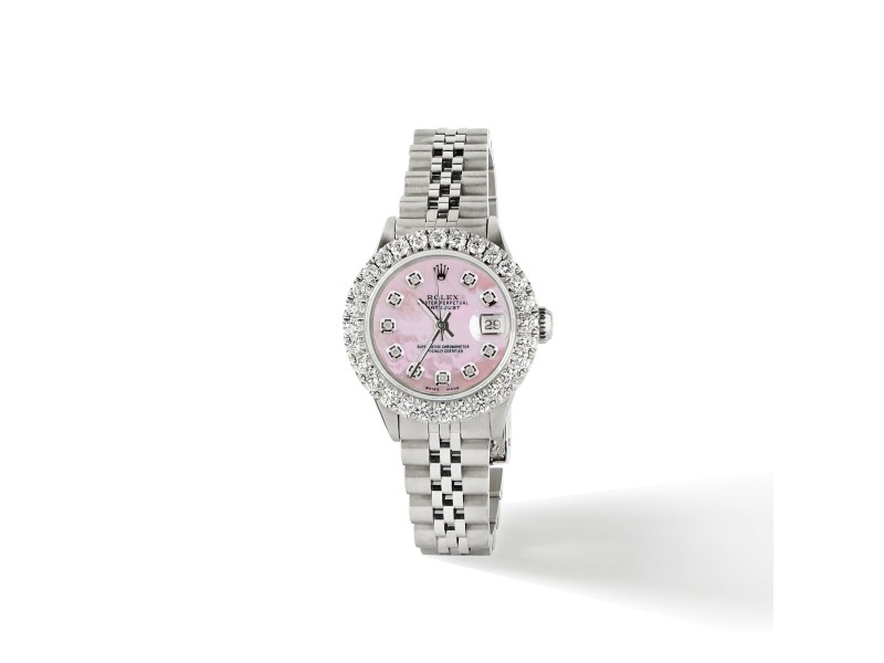 Rolex Datejust Steel 26mm Jubilee Watch 2CT Diamond Bezel/ Pink MOP Diamond Dial