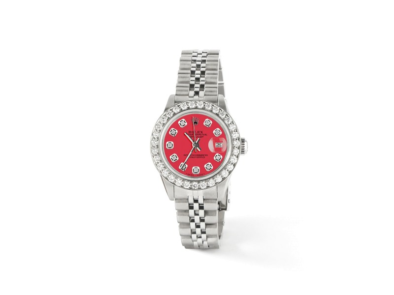 Rolex Datejust Steel 26mm Jubilee Watch Scarlet Red 1.3CT Diamond Bezel & Dial