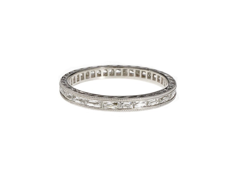 Peter Suchy Platinum with 0.70ct French Cut Baguette Diamond Wedding Band Ring Size 5.5