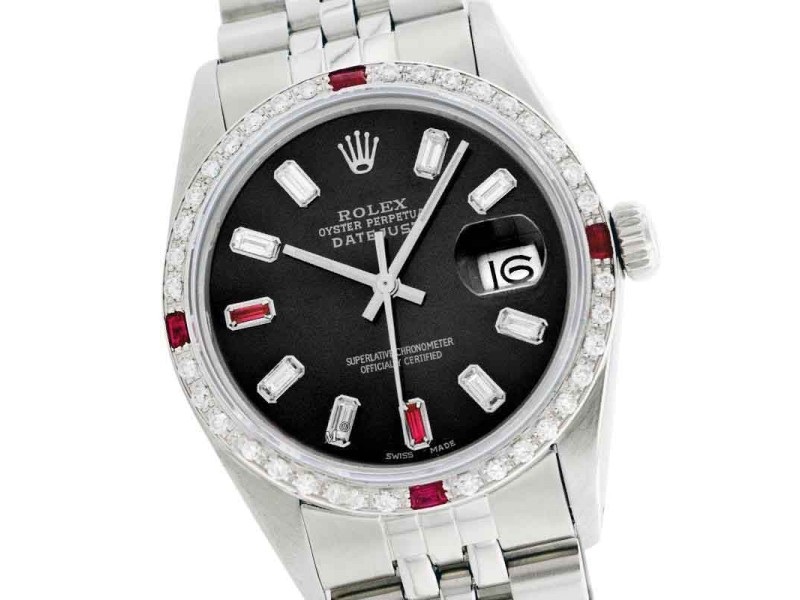 Rolex Datejust 16014 Oyster Perpetual Stainless Steel 18K Gold Diamond & Ruby 36mm Watch