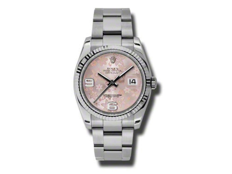 Rolex Datejust Steel and White Gold Pink Floral Dial 36mm Watch