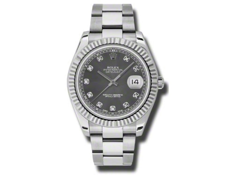 Rolex Datejust II Steel and White Gold Rhodium Diamond Dial 41mm Watch
