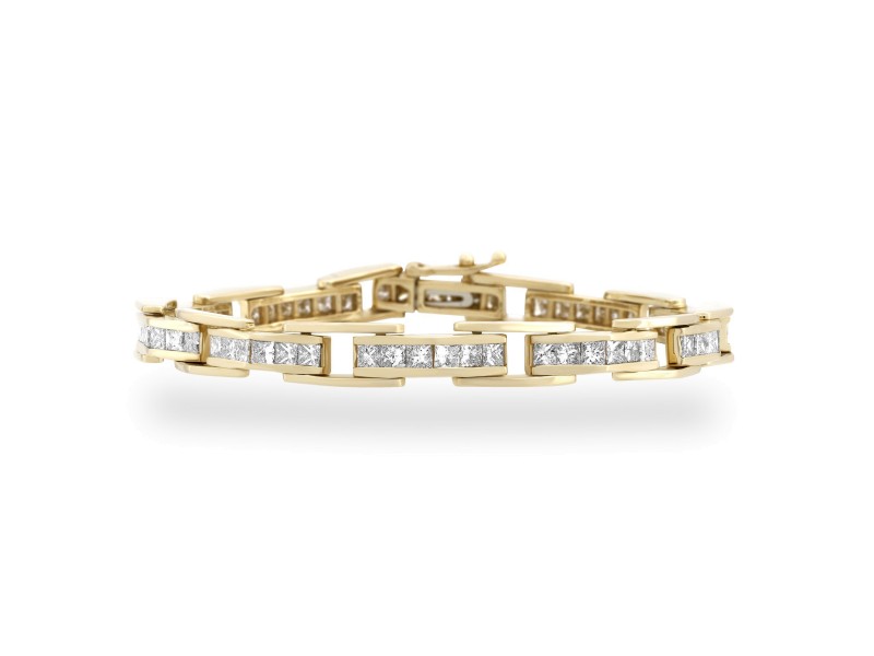 Estate 14K Yellow Gold Princess Cut Diamond Bracelet Length: 7"