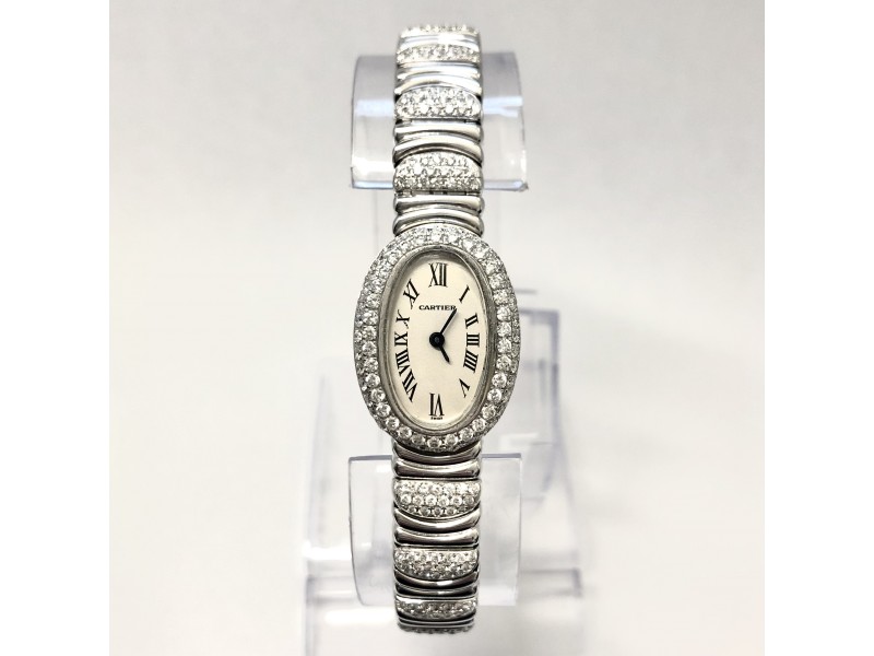 CARTIER BAIGNOIRE Mini 18K White Gold ~3.5TCW Watch