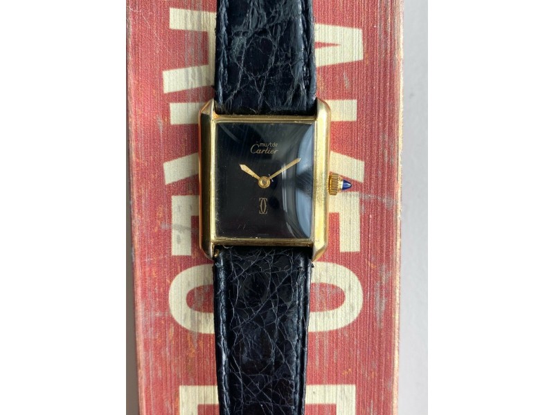 Vintage Cartier Manual Wind Black Roman Numeral Dial w/ Box and Pamphlet Watch