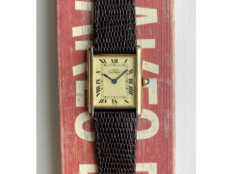 Vintage Cartier Tank Lemon Roman Numeral Dial Quartz 18K Electroplate Case Watch
