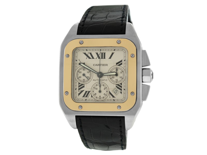 Cartier Santos 100 XL 2740 Chronograph Date 18k Gold Steel Automatic 41MM Watch