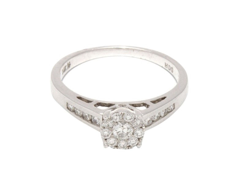 14K White Gold Diamond Fashion Cocktail Ring 