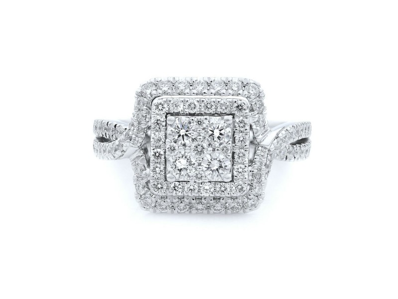 Rachel Koen 14K White Gold Double Halo Engagement Ring 2.00ct Size 6.5