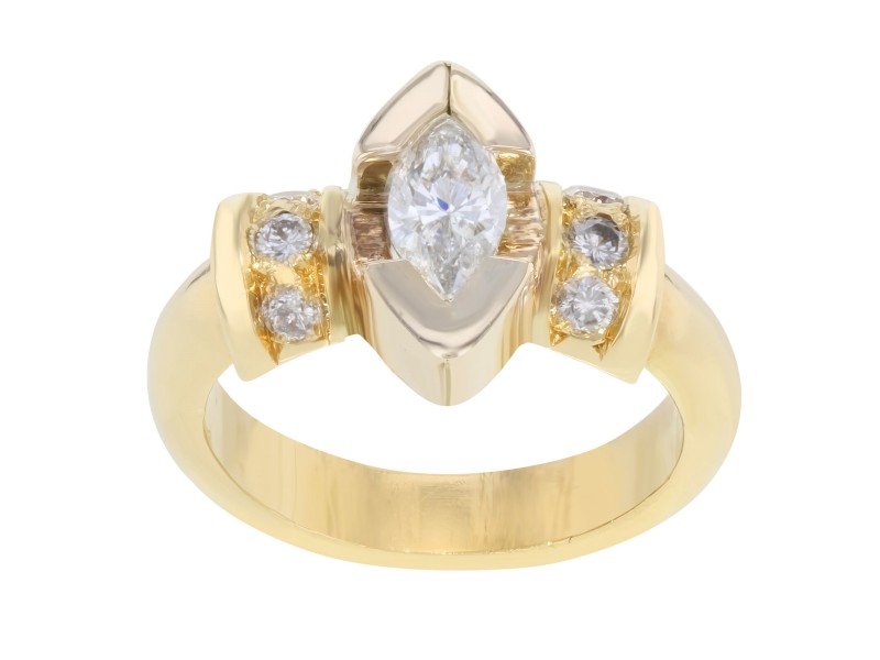 Rachel Koen 18K Gold Marquise Cut Diamond Engagement Womens Ring 1.06Cttw Size 7