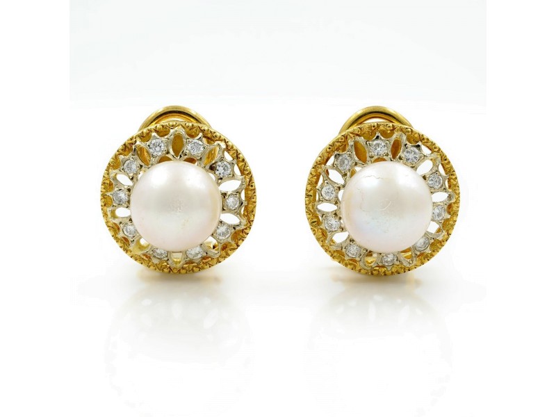 Saya 18k Yellow & White Gold 0.4 Cttw Diamonds & Pearl Huggie Ladies Earrings