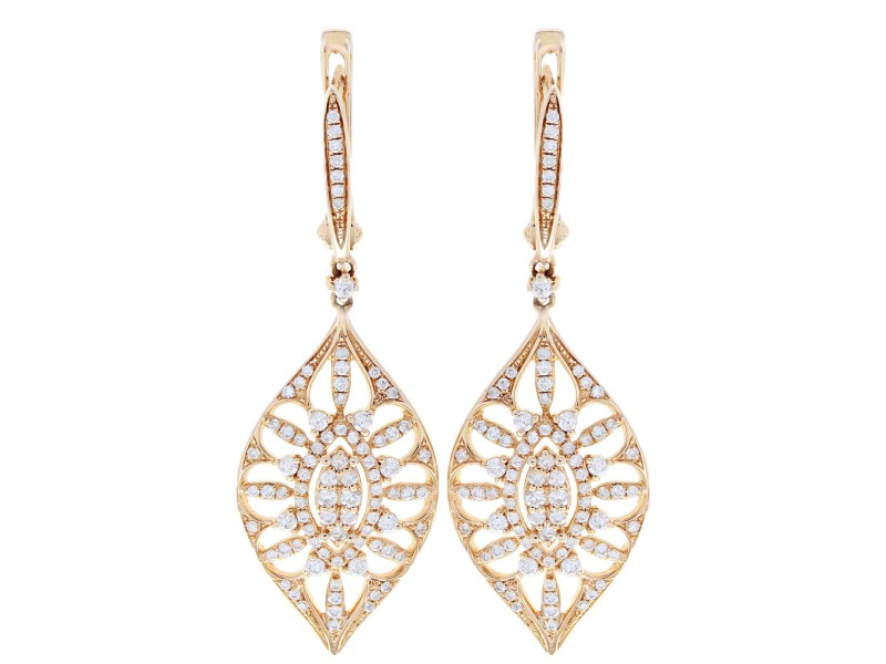 Rachel Koen Rose Gold Marquise Drop Diamond Earrings 14K Rose Gold 1.09cttw