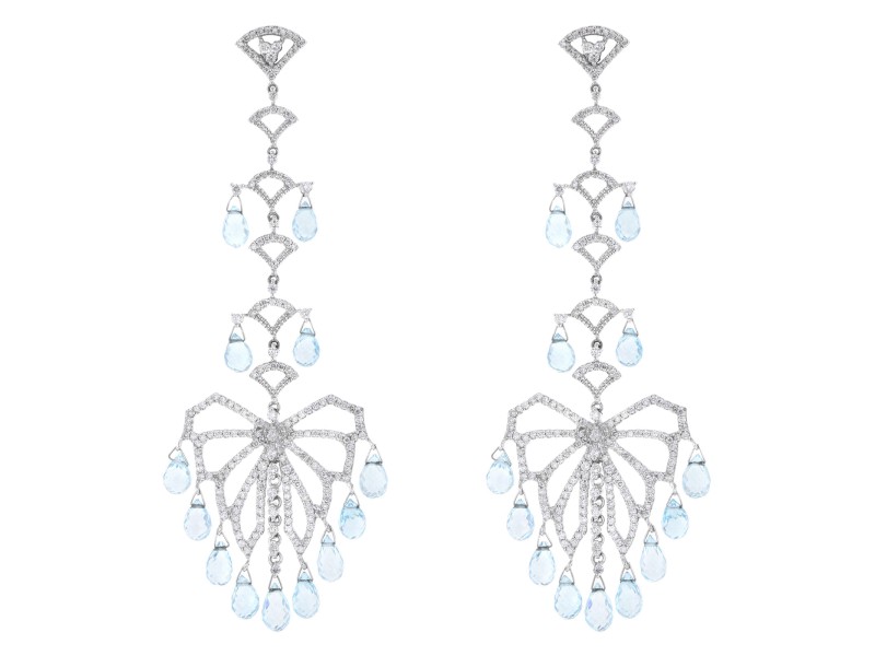 Rachel Koen Aquamarine And Diamond Chandelier Drop Dangle Earrings in White Gold