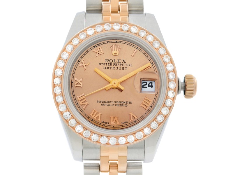 Rolex Datejust Steel Rose Gold Custom 1 Cttw Diamond Bronze Dial Watch 179171