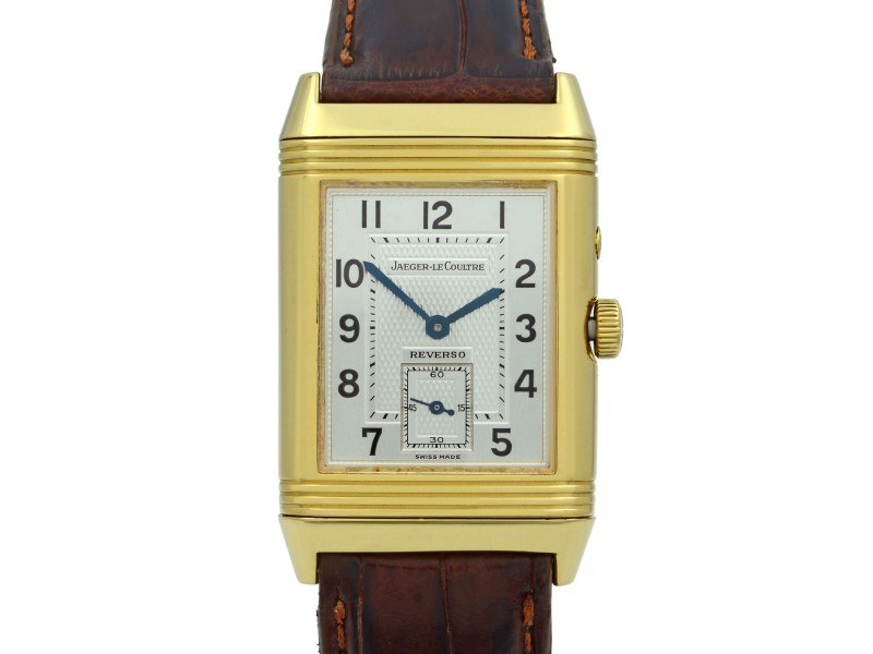 Jaeger LeCoultre Reverso Duo 18K Gold Silver Dial Hand Wind Mens Watch 270.1.54