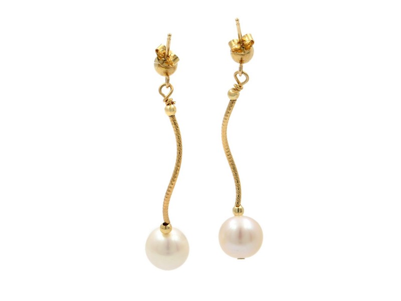 Rachel Koen 14K Yellow Gold Natural White Pearl Drop Earrings 37mm