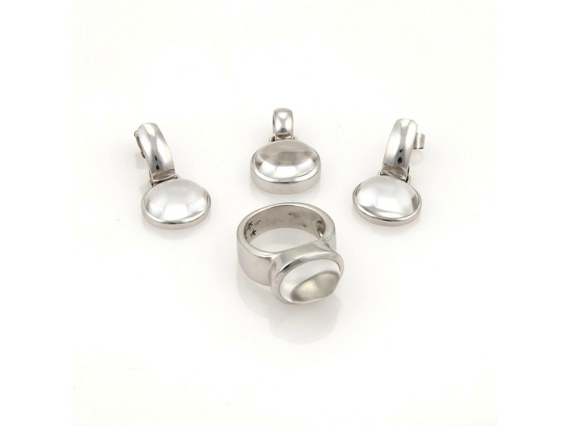 H. Stern 18k White Gold & Rock Crystal Ring, Pendant & Earring Set Size 6.5