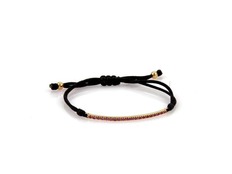 Tiffany & Co METRO Pink Sapphire 18k Rose Gold Long Bar Black Cord Bracelet