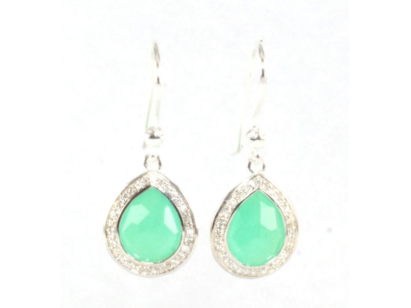 Ippolita 925 Sterling Silver with Chrysoprase and 0.26ctw Diamond Small Stella Teardrop Earrings