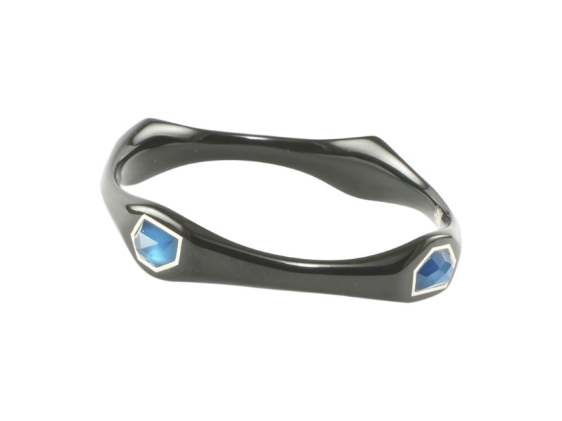 Ippolita Black Resin 925 Sterling Silver Aqua Blue Azure Bangle Bracelet 