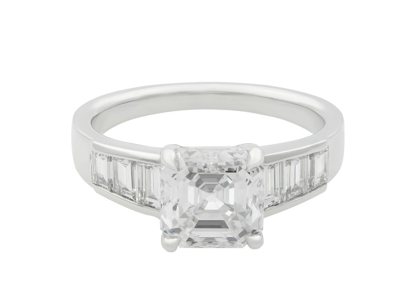 Rachel Koen 18K White Gold Square Emerald Cut Diamond Engagement Ring 2.21ct