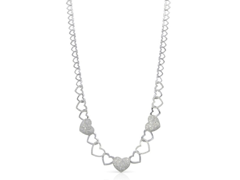 Diamond Heart Necklace Set With Pave Round Diamonds in 14K White Gold 2.50cts