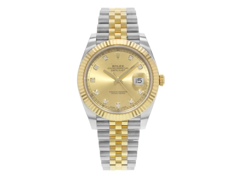 Rolex Datejust 41 Steel 18K Yellow Gold Champagne Diamond Dial Mens Watch 126333
