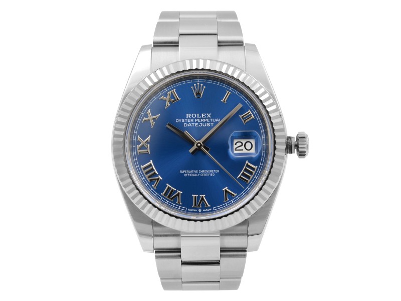 Rolex Datejust 41 White Gold Steel Blue Roman Dial Automatic Mens Watch 126334
